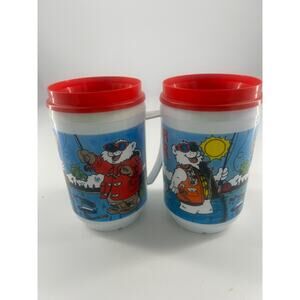 Phillips 66 Polar Bear Collectible Travel Mugs Ice Fishing Set Insulated Rare